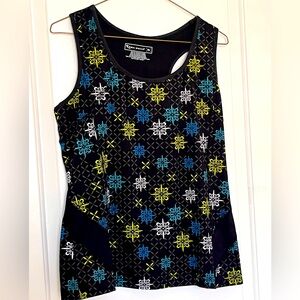 Tek gear XL Lycra T back tank with built in bra geo print blue green black grey